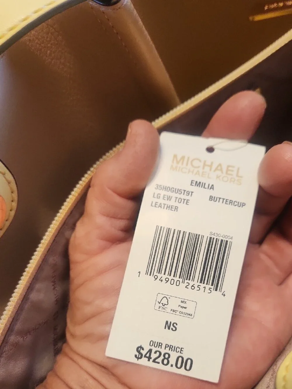 Michael Kors Light Yellow Pebbled Leather Tote with Gold Hardware